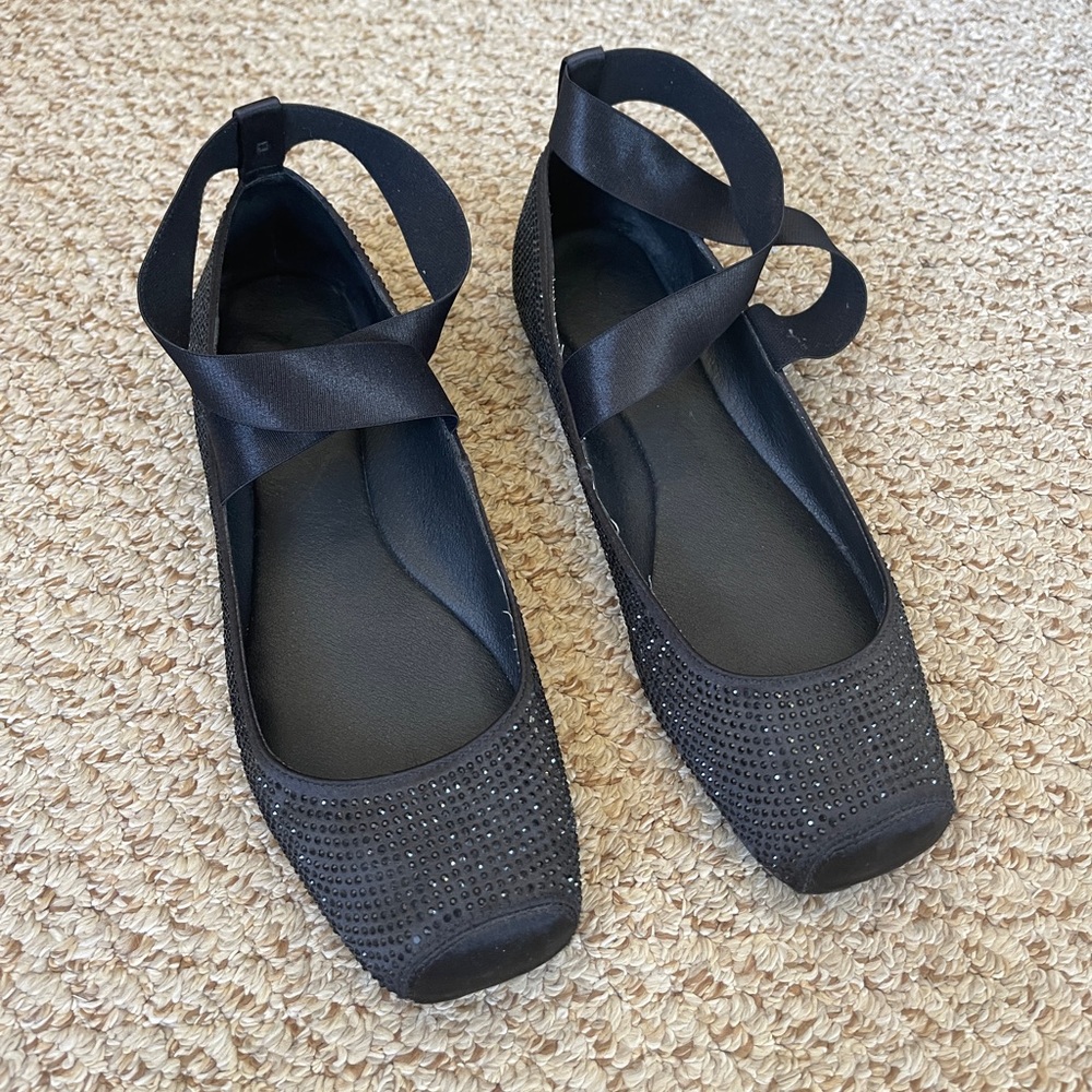 Jessica Simpson Black Ballet Rhinestone Flats
